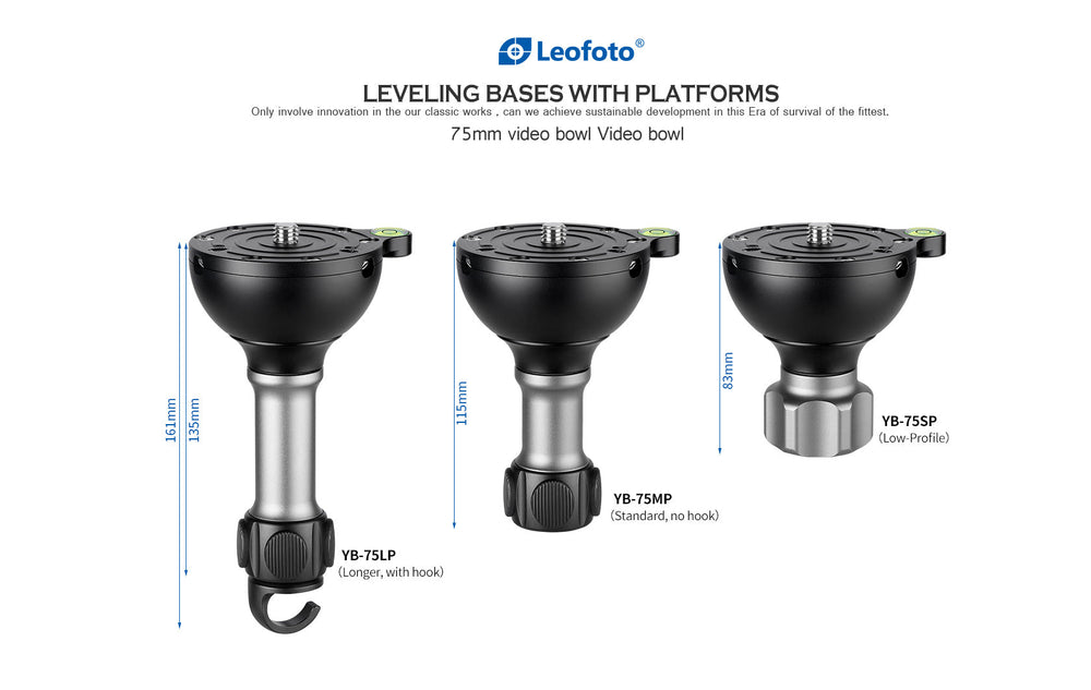 Leofoto YB-75LP / YB-75MP / YB-75SP | Leveling Base with Handle for 75mm Bowl | 3/8