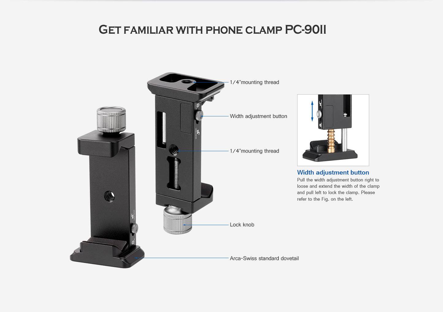 
                  
                    Leofoto PC-90II Adjustable Smartphone Clamp with Locking Width and Arca-Compatible Base
                  
                