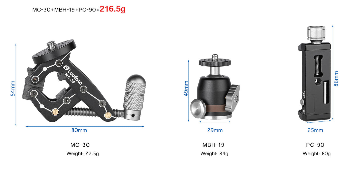 
                  
                    Leofoto MC-30 / MC-30 +MBH-19+PC-90 II Multipurpose Clamp/Kit for Phones
                  
                