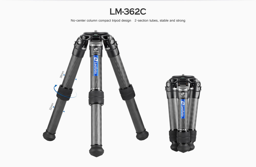Leofoto LM-362C Short Carbon Fiber Tripod with with 75mm Video Bowl+Platform and Bag | Max Load 99lb