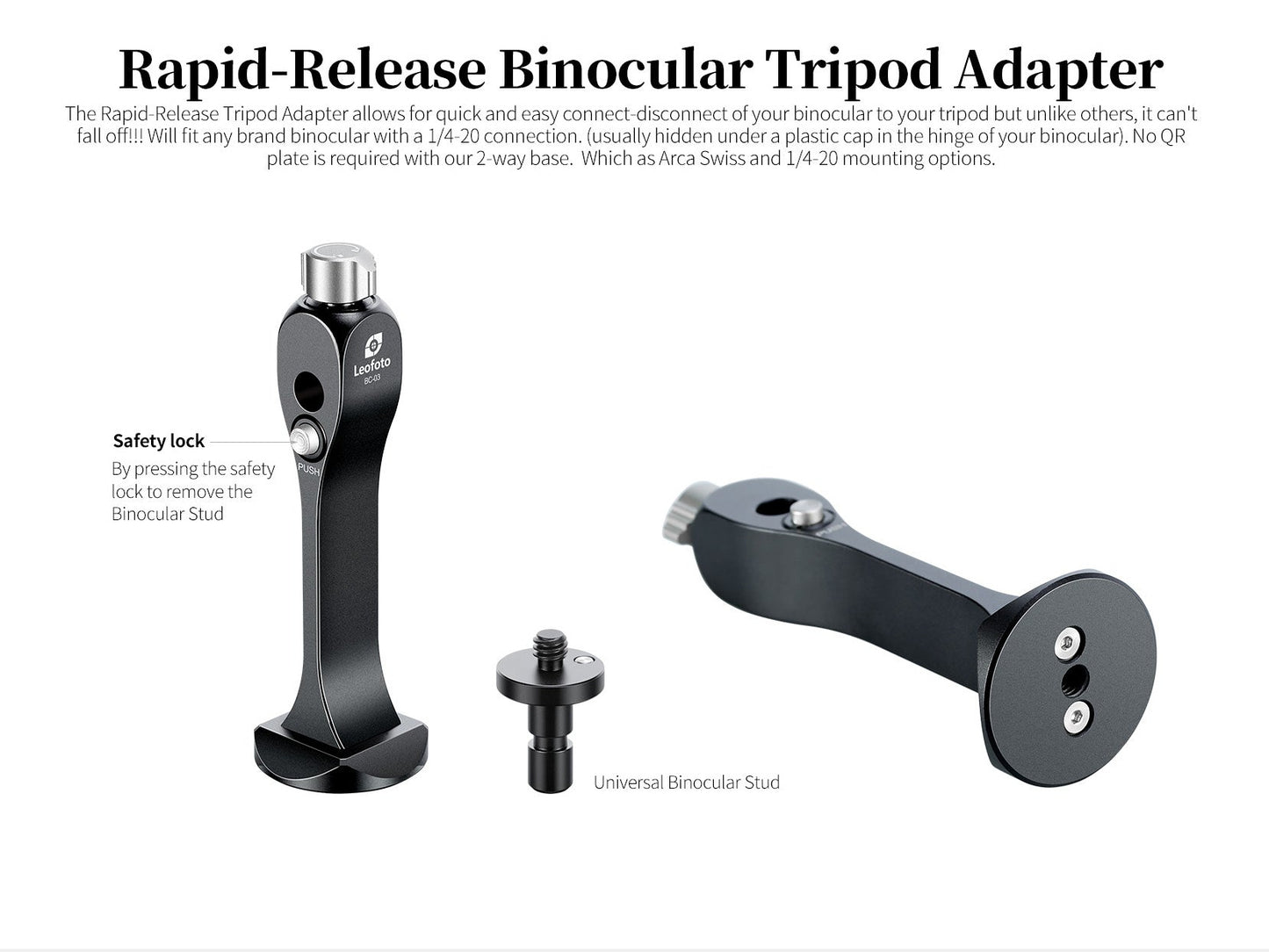 
                  
                    Leofoto BC-03 Hands Free Modular Binoculars Adapter for Tripod Mount Arca Compatible
                  
                