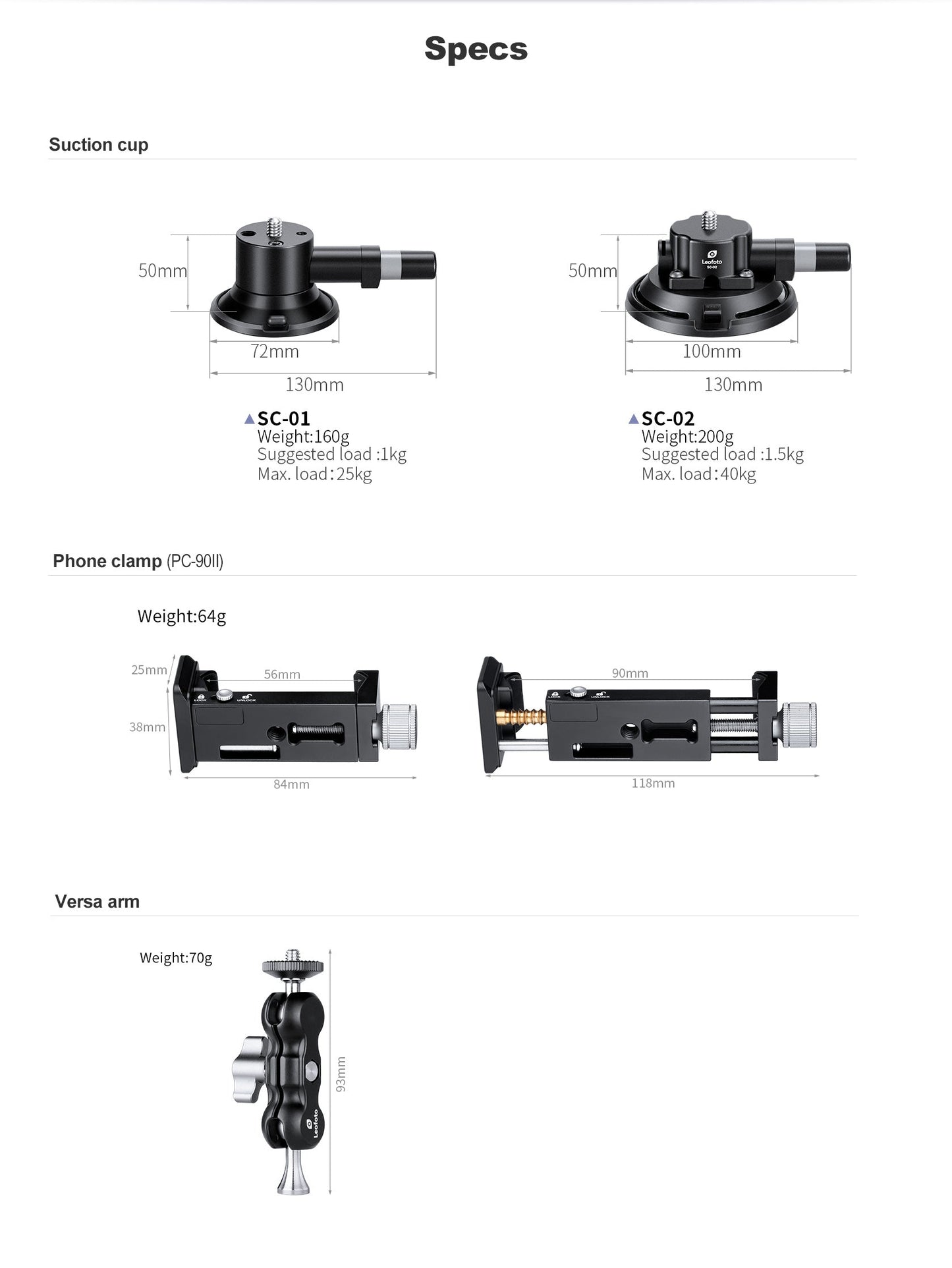 
                  
                    Leofoto SC-01 + PC-90II + Versa Arm Suction Mounting Kit | 1/4" Screw |Max Load: 55lb (25kg)
                  
                
